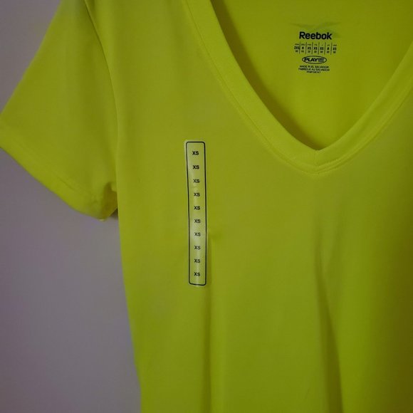 Reebok Women's PlayDry V-Neck Short Sleeve T-Shirt | NWT | XS | Bright Yellow - Picture 3 of 8